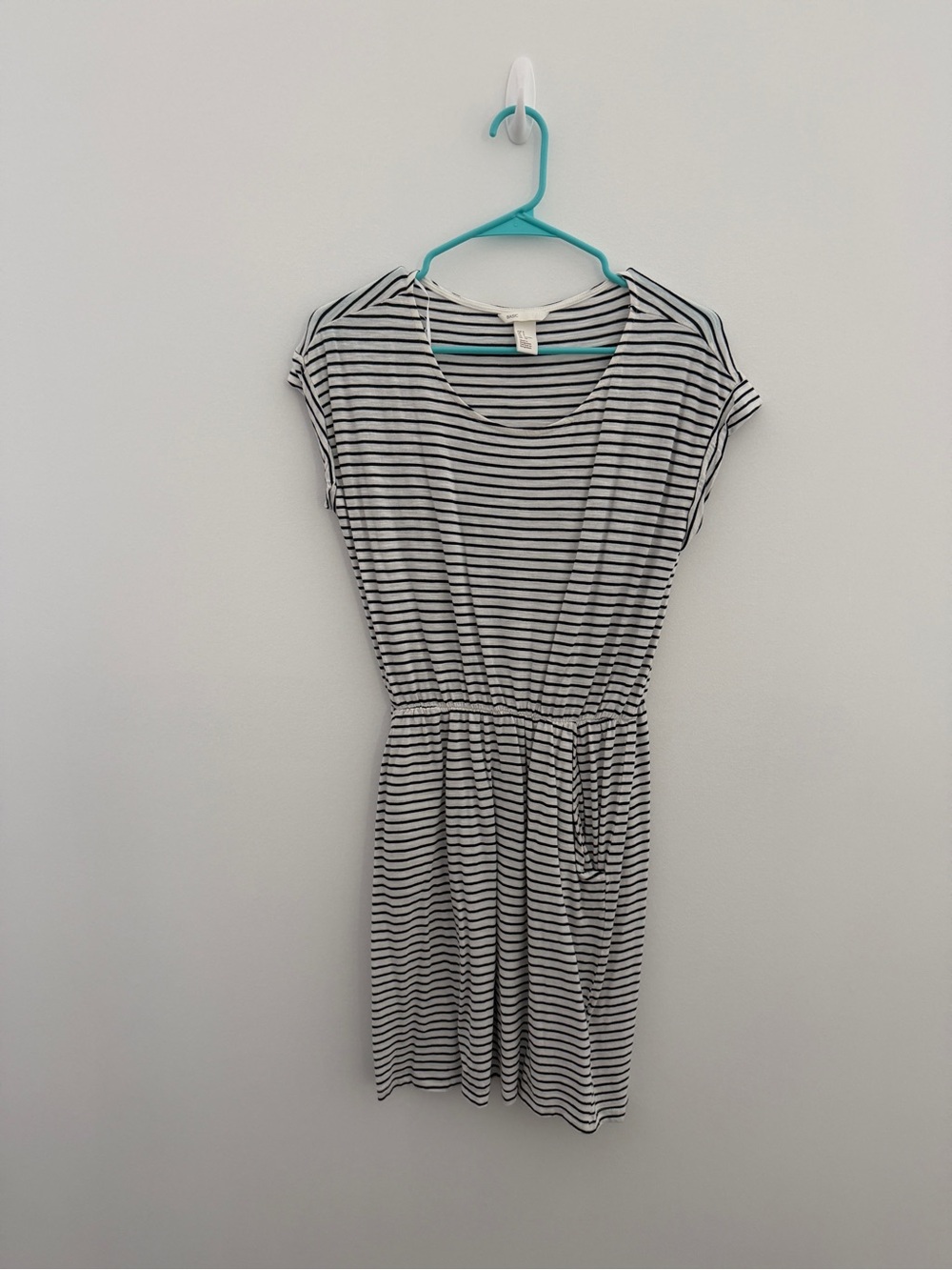 H&M Black and White Striped Drawstring Mini Dress